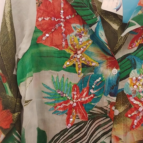 Floral Duster/Coverup with Sequin Embellishment Made in Capris, Italy NWT - Picture 8 of 8